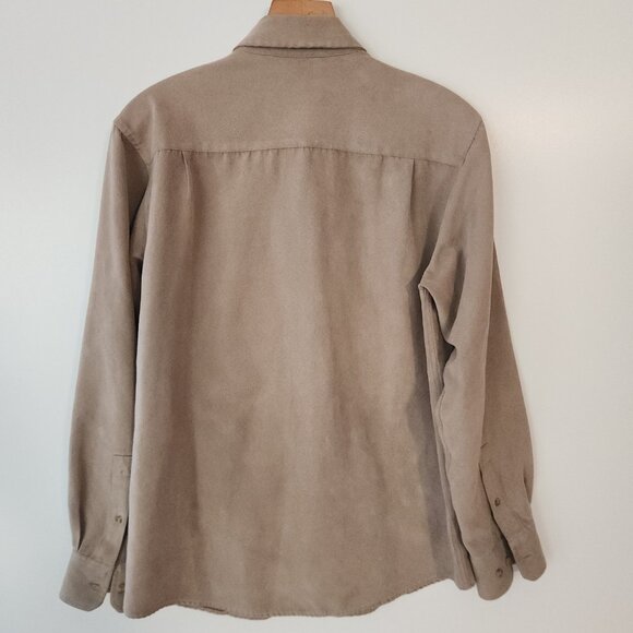 Vintage Covington Sueded Shirt Button Up Tan Beige Long Sleeve Mens Small - Picture 5 of 10